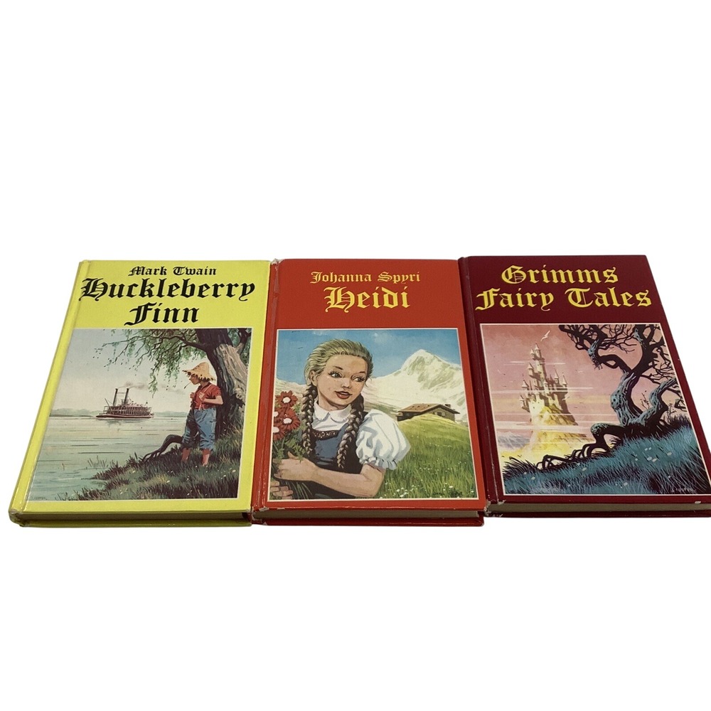 3 Legendary Classics Childrens Books HC Grimms Tales Heidi Huckleberry Finn‎